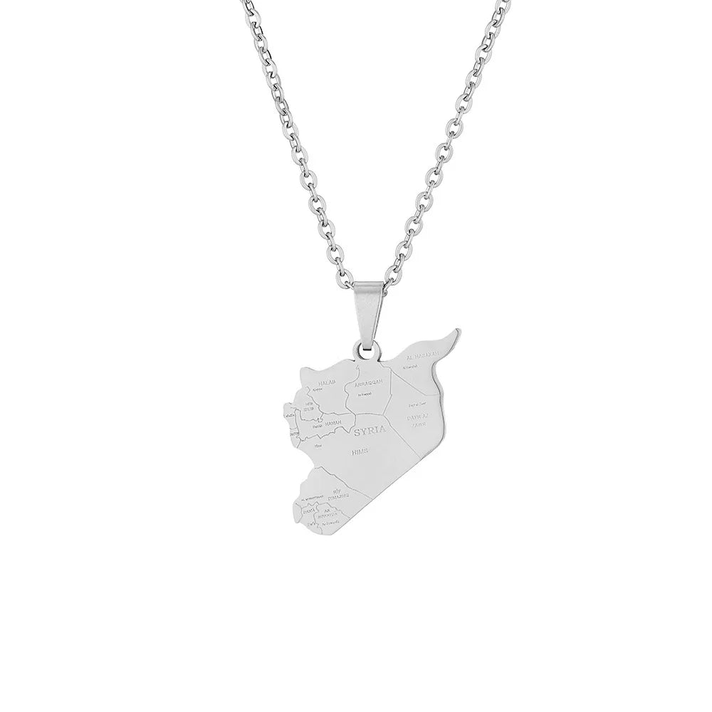 2024 new fashion stainless steel vintage Syria map with city pendant necklace temperament everything collarbone chain birthday a