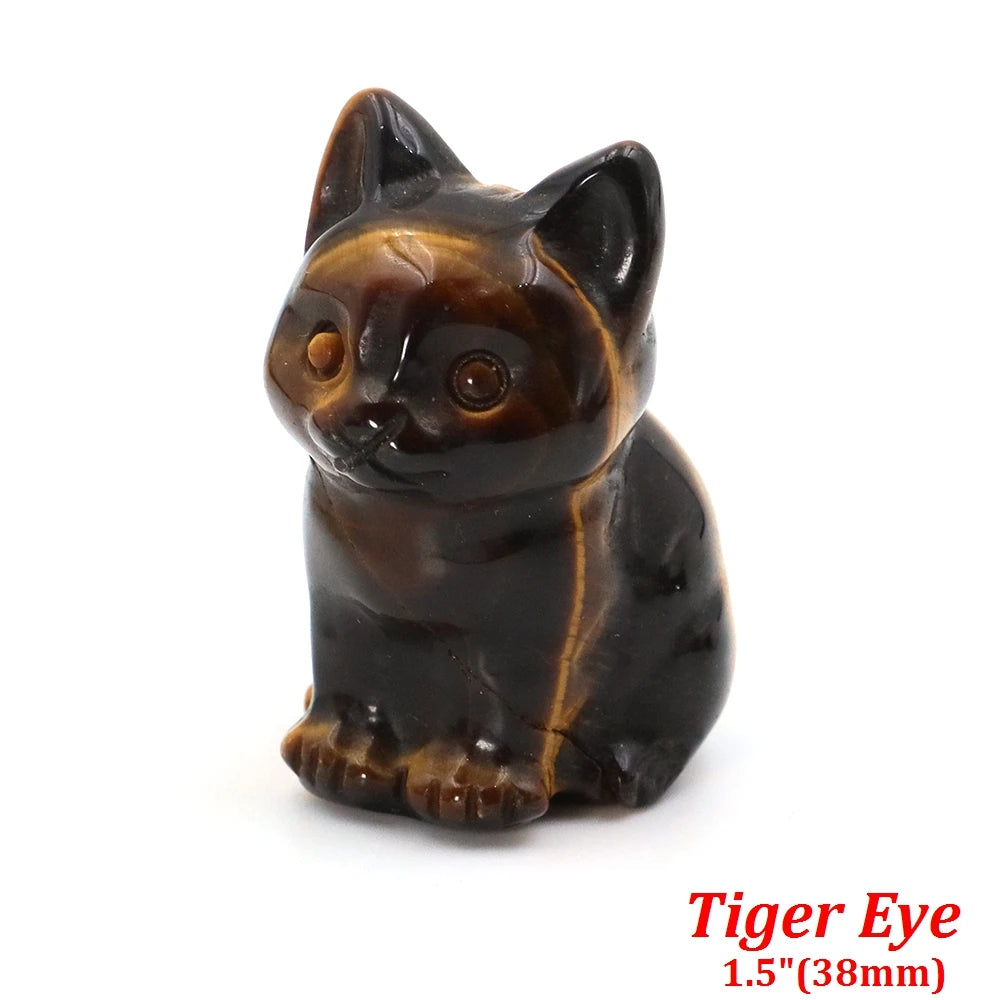1.5" Cat Figurine Natural Stone Crystal Hand-carved Crystal Animal Statue Chakra Gem DIY Animal Handicrafts Artworks Home Decor