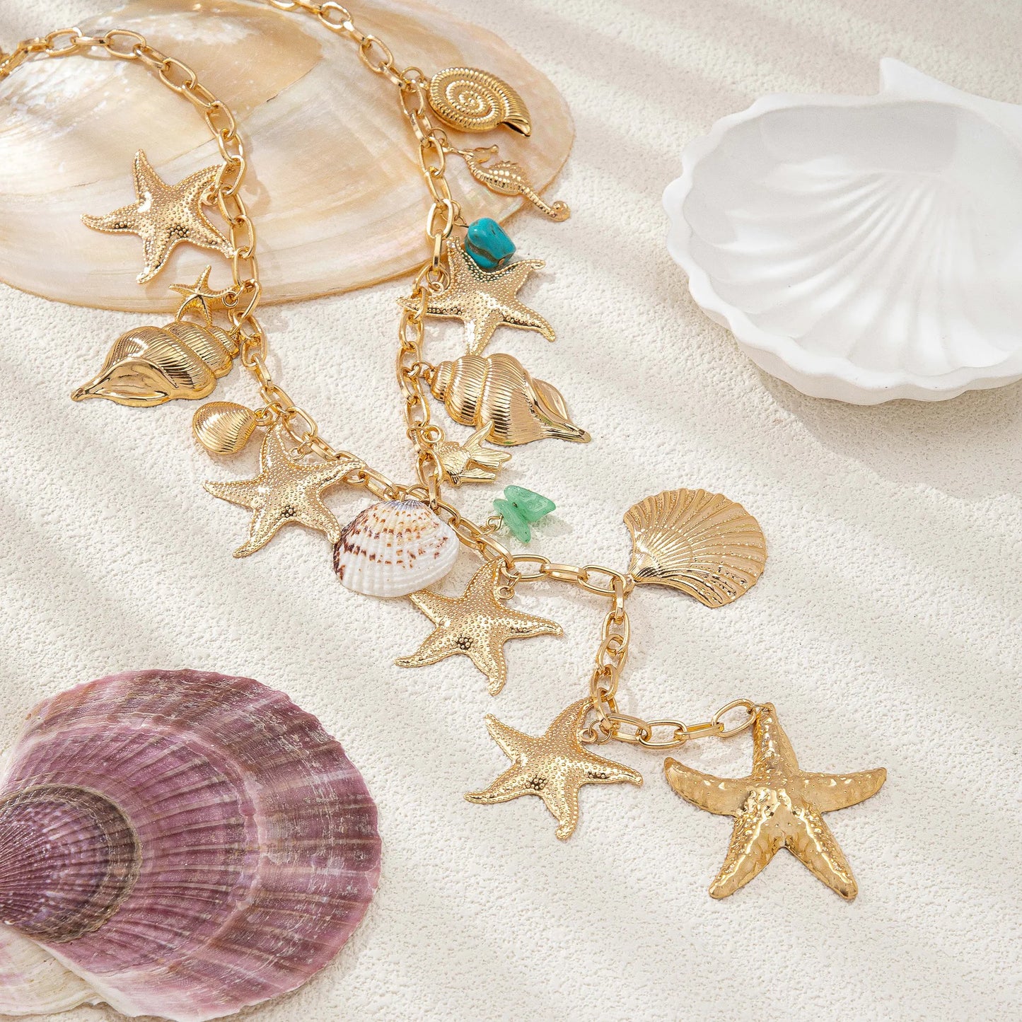 Starfish shell small fish Y necklace for women girls holiday party gift geometric fashion jewelry AN022