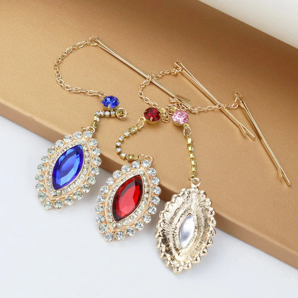 2024 Trend Big Crystal Pendant Forehead Chain Hairpin Hair Accessories Women's Ethnic Tiara Headpiece Tikka Indian Head Jewelry