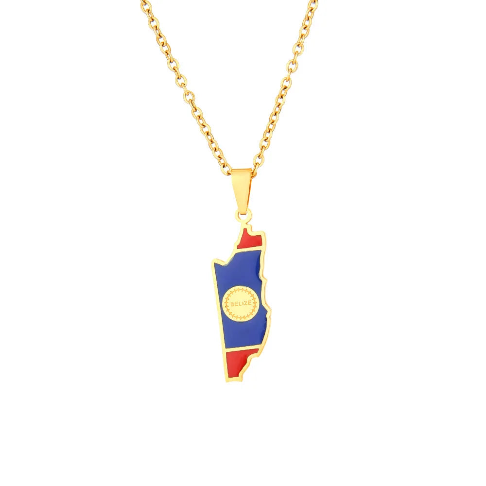 2024 new fashion stainless steel Belize map pendant necklace temperament everything collarbone chain birthday anniversary gift