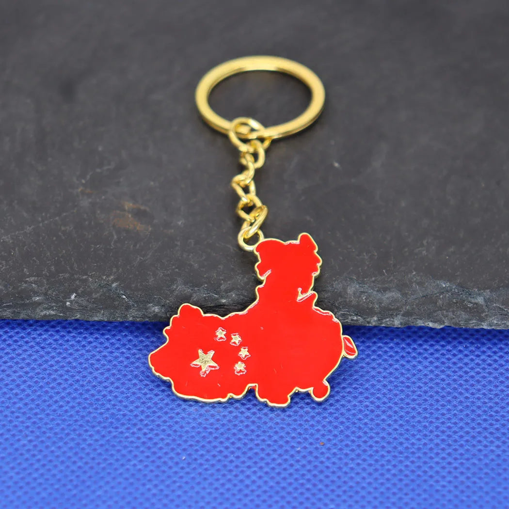 2024 New fashion China flag map keychain pendant men's and women's bags car key chain accessory anniversary small gift