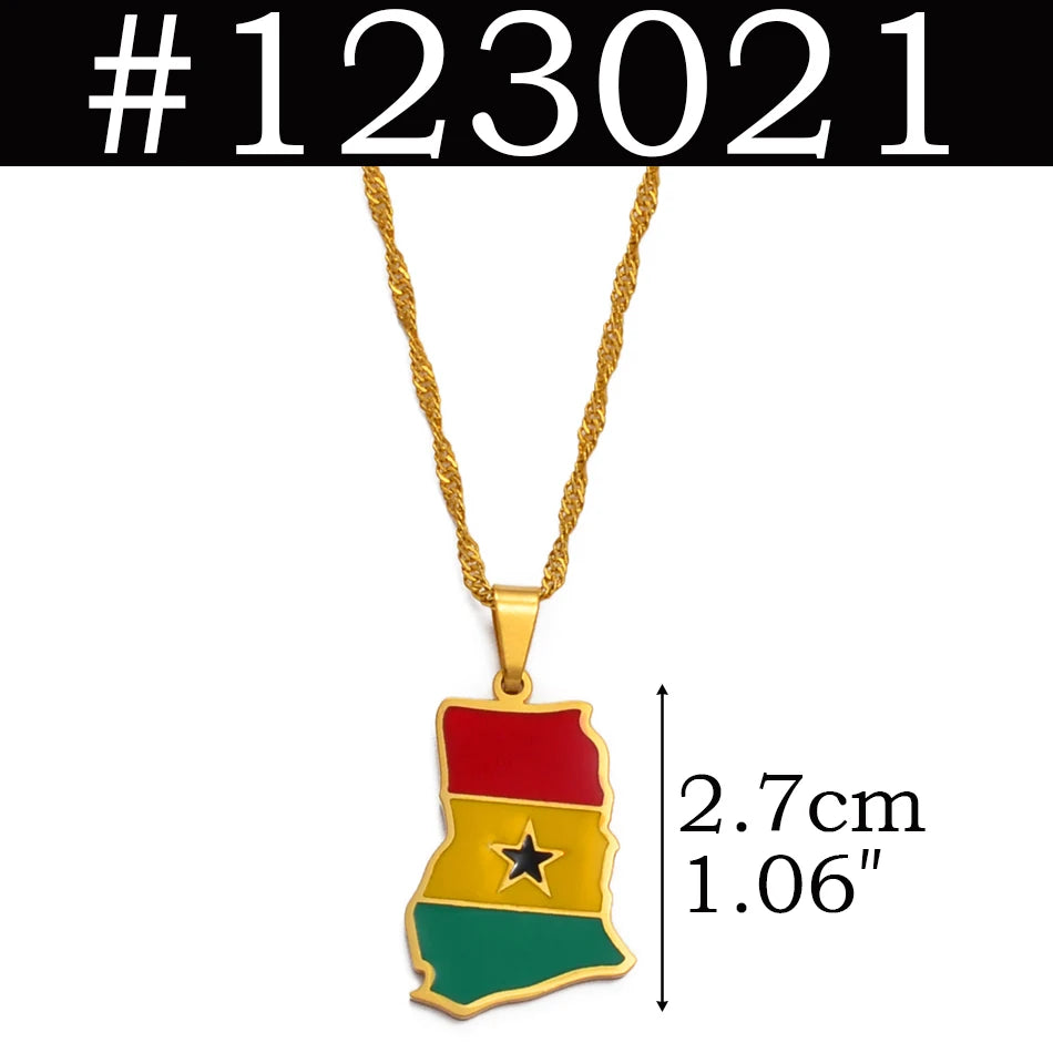 Anniyo Colorful Flags Nigeria Ghana Jamaica Guyana Maps Stainless Steel & Enamel Pendant Necklaces National Jewelry @122921