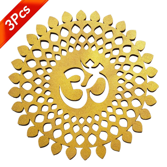 3Pcs Golden Om Round Decorative Wall Art  Om Chakra For Temple, Living Room, Bedroom, Office, Hotel, Home Decor Items, Gift