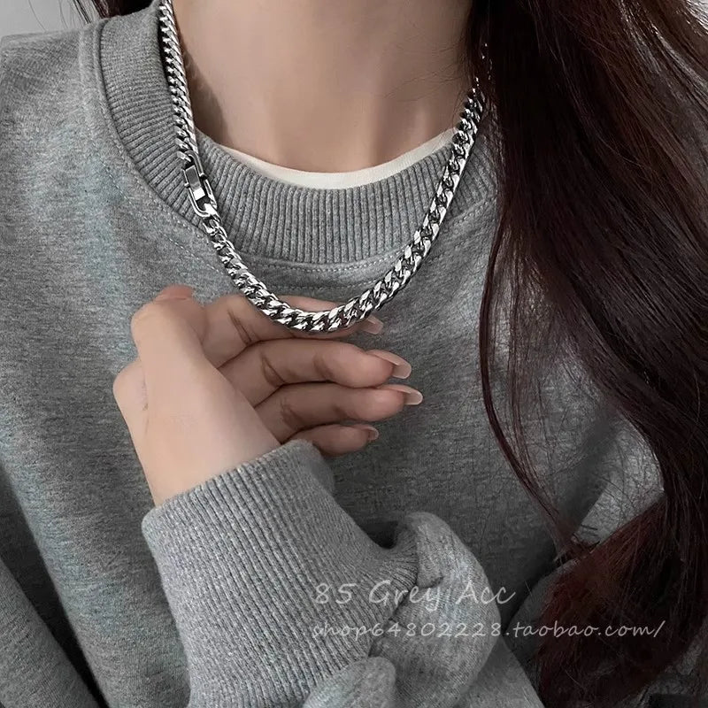 ULJ 6MM -10MM Width Stainless Steel Cuban Chain Necklace Bracelet For Men Woman Punk Male Neck Waterproof Cool Hip Hop Jewelry