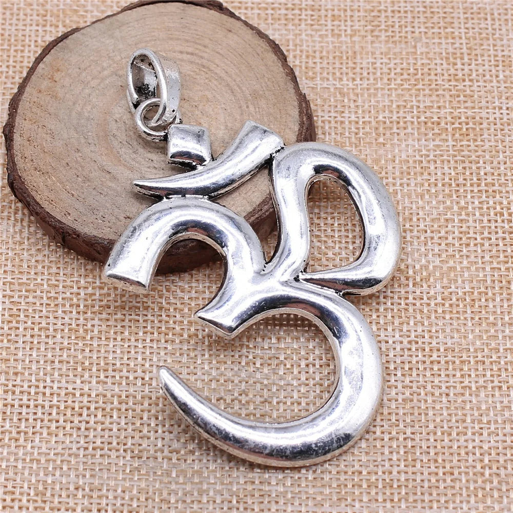 1pcs 75x56mm Antique Silver Plated Big Om Yoga Pendant Charm Large Om Pendants Charm Big Om Charm