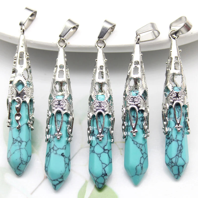 16pcs Crystal Pendulum for Divination Dowsing Natural Gem Stone Amethyst Hexagon Pendant For DIY Jewelry Making Necklace Pendant