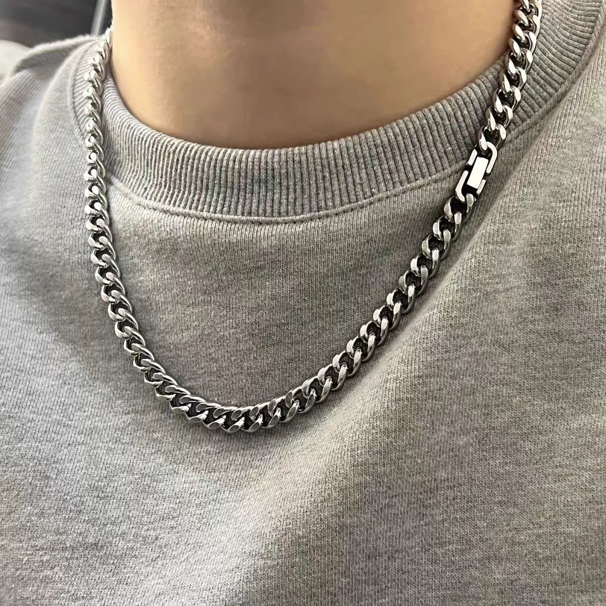 ULJ 6MM -10MM Width Stainless Steel Cuban Chain Necklace Bracelet For Men Woman Punk Male Neck Waterproof Cool Hip Hop Jewelry