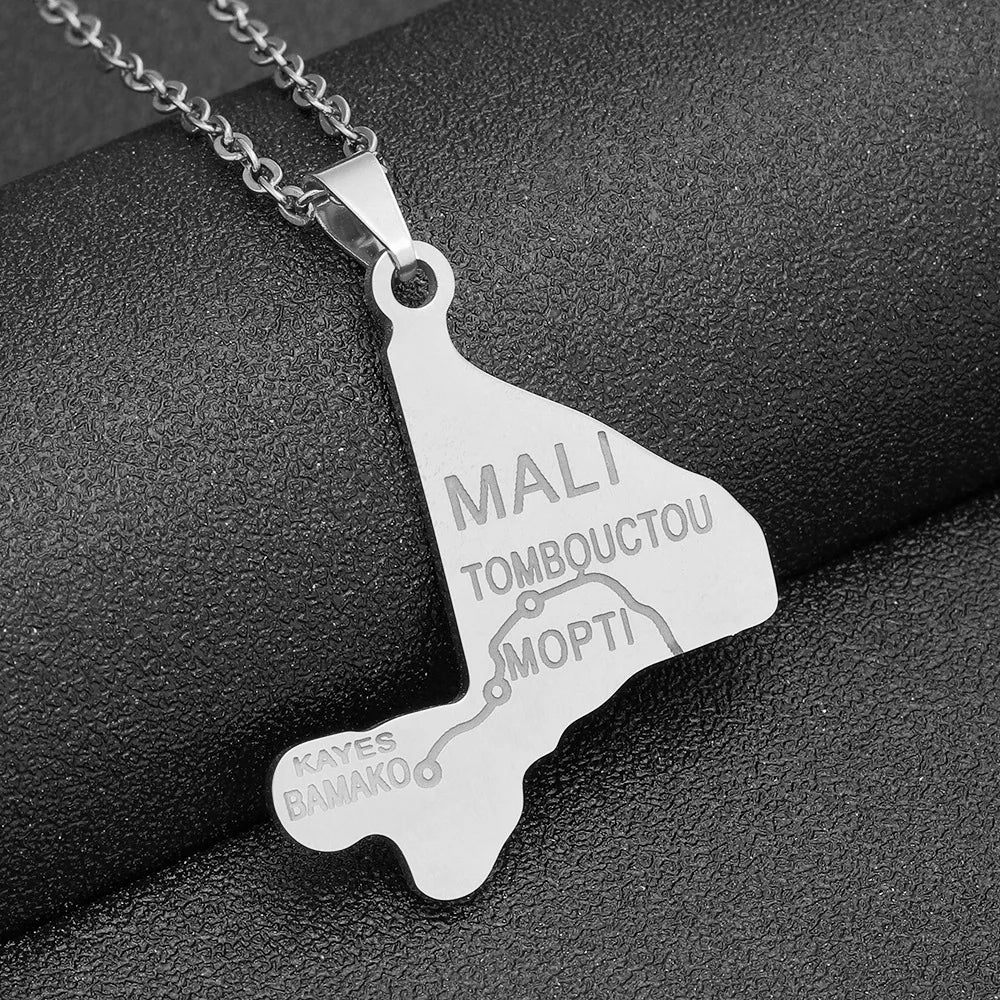 2024 New fashion stainless steel Mali map pendant map necklace for men and women geometric titanium steel pendant national style