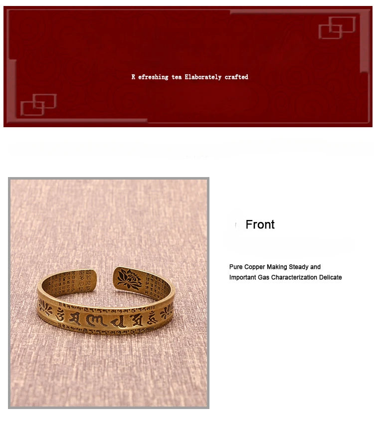 Vintage Buddhist Heart Sutra Cuff Bracelets Men's Six Character True Word Adjustable Bangles Religious Wish Talisman Jewelry