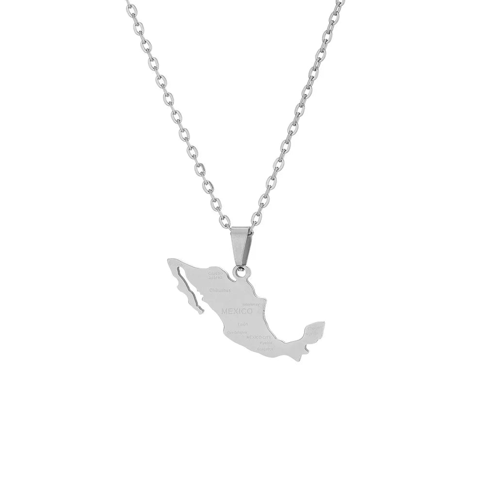 2024 new fashion stainless just Mexico map with city pendant necklace temperament everything collarbone chain birthday anniversa