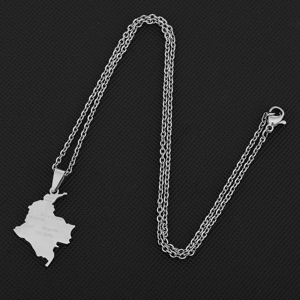 2024 New fashion stainless steel Columbia map with city necklace for women and men couples ethnic style accessory collarbone cha