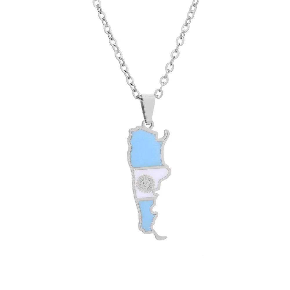 2024 new fashion stainless steel Argentina map and flag pendant necklace temperament everything collarbone chain birthday annive