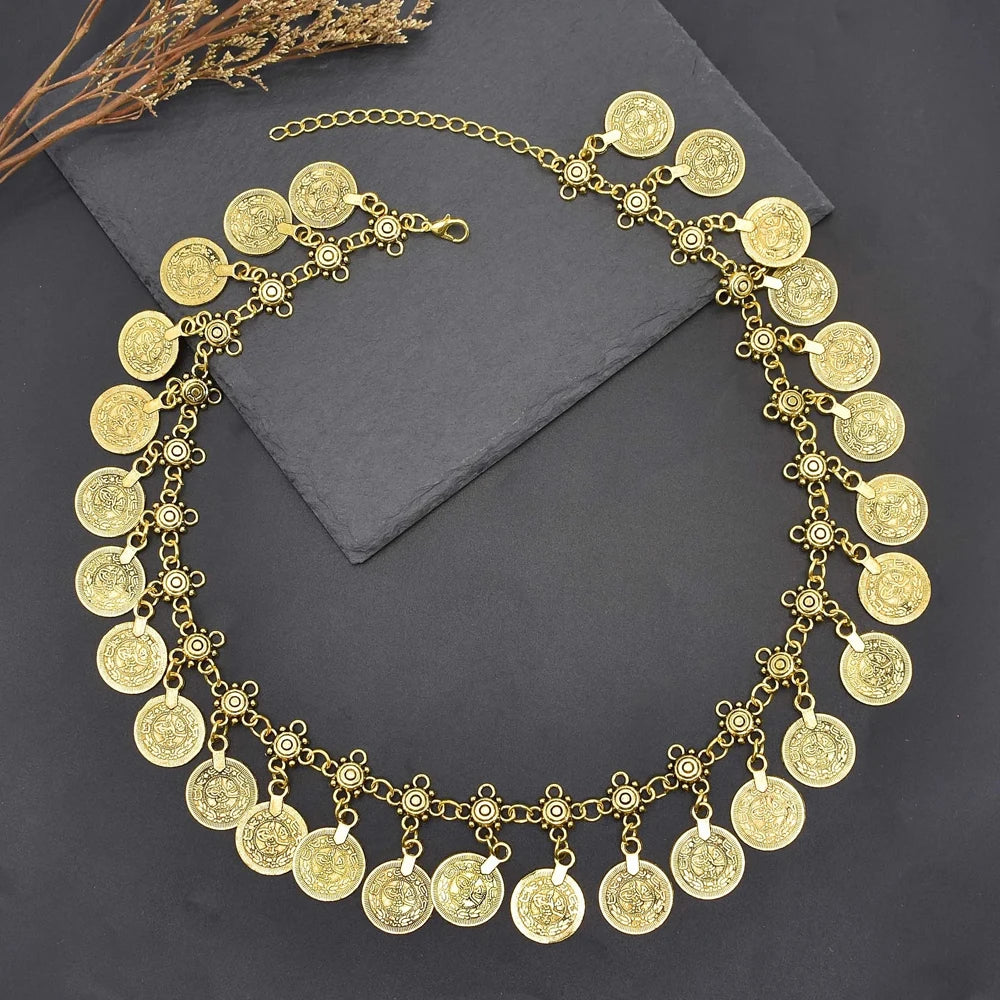 Vintage Gypsy Tribal Boho Ethnic Coins Tassel Choker Necklace for Women Summer Beach Party Dance Collares Afghan Indian Jewelry