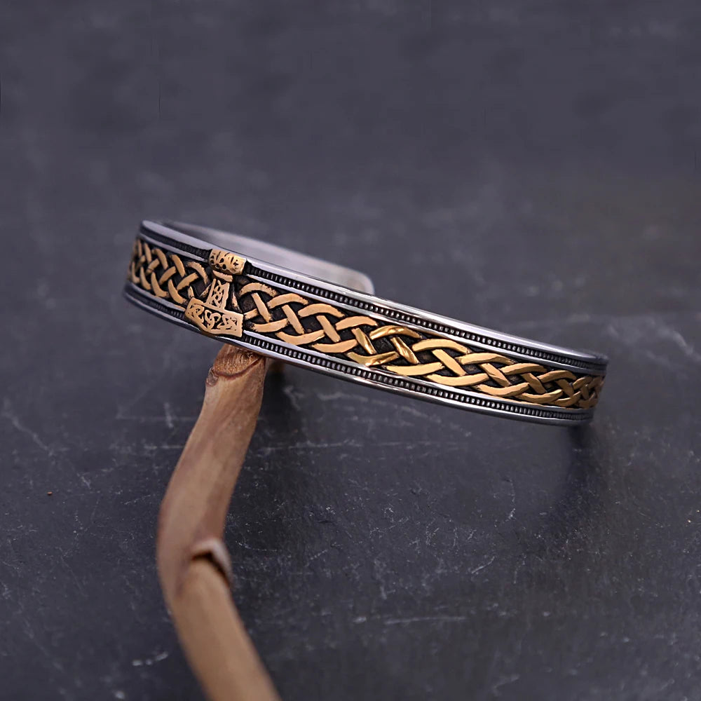 Fashion Retro Nordic Viking Thor's Hammer Bracelet Stainless Steel Open Bracelets Men and Women Punk Amulet Jewelry Wholesale