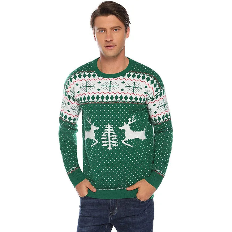 2025 New Christmas Matching Sweaters for Women Men Couples Knitwear Jacquard Elk Print Jumpers Full Sleeve Warm Soft Pullovers