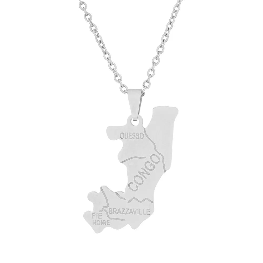 2024 New fashion stainless steel Congo map pendant necklace for men and women geometric titanium steel pendant ethnic style clav