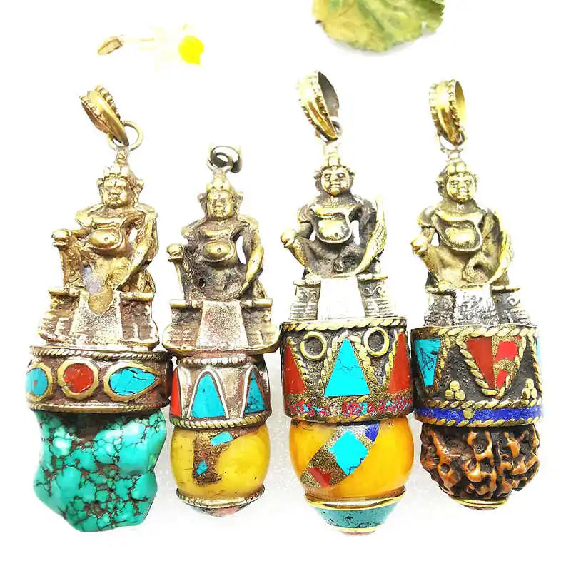 Tibet Ethnic Treasure God Buddha Amulet Pendants Brass Handicrafts TBP504