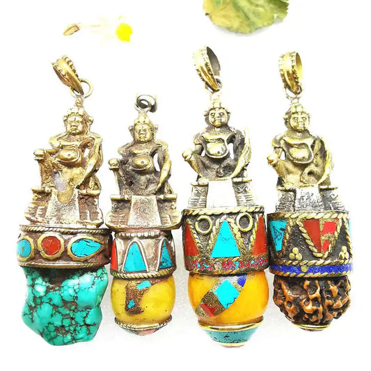 Tibet Ethnic Treasure God Buddha Amulet Pendants Brass Handicrafts TBP504