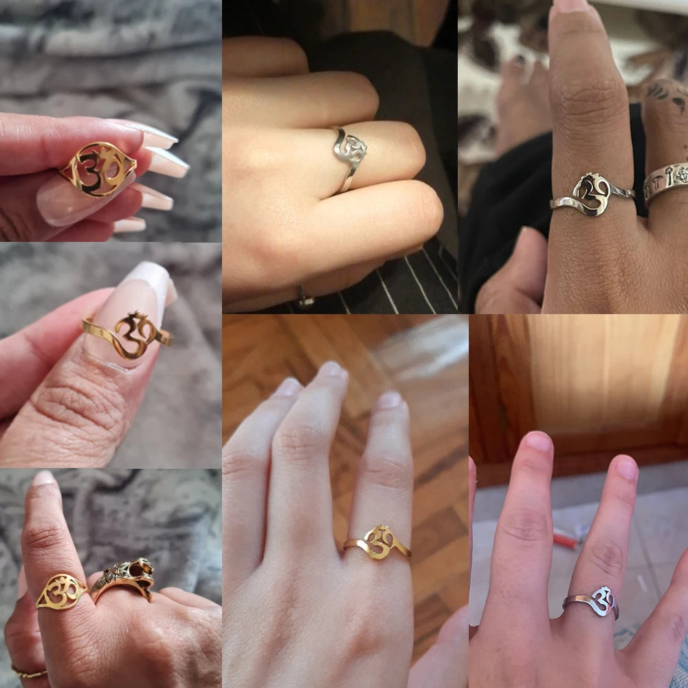 Unift Buddhism Hindu Yoga Om Aum Rings For Women Supernatural Talisman Stainless Steel Amulet Jewelry Religious Meditatio Gifts