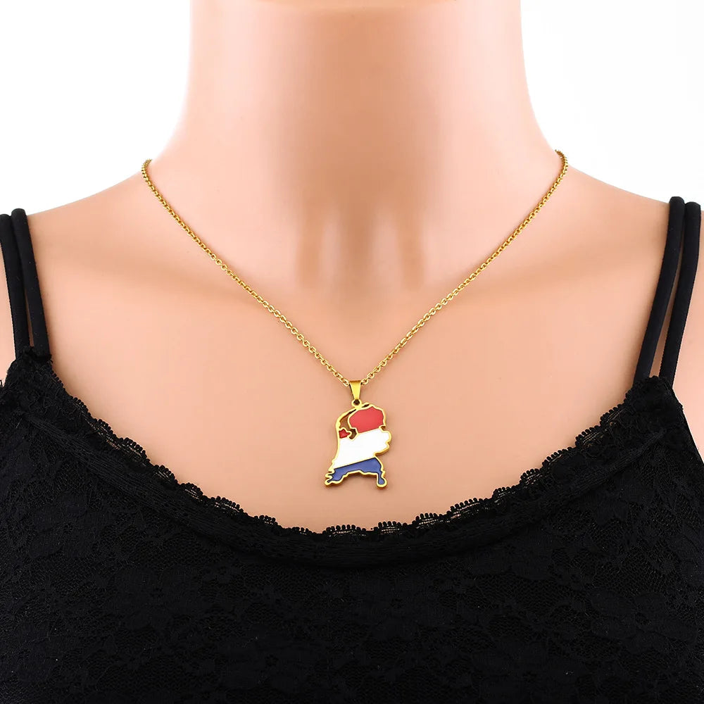 2024 new fashion stainless just vintage Dutch map flag pendant necklace temperament everything collarbone chain birthday anniver