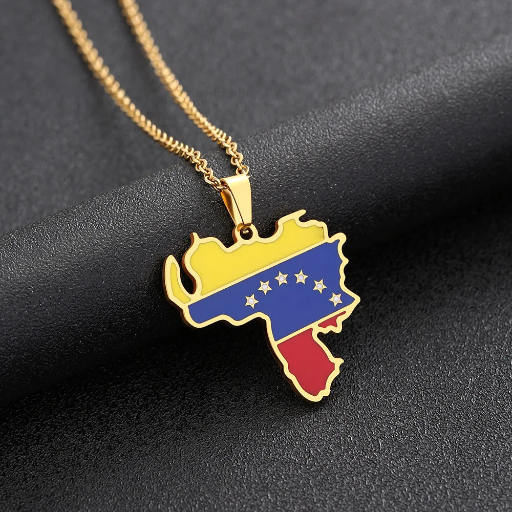 2024 New fashion stainless steel Venezuela map necklace for men and women geometric ethnic style collarbone chain anniversary sm