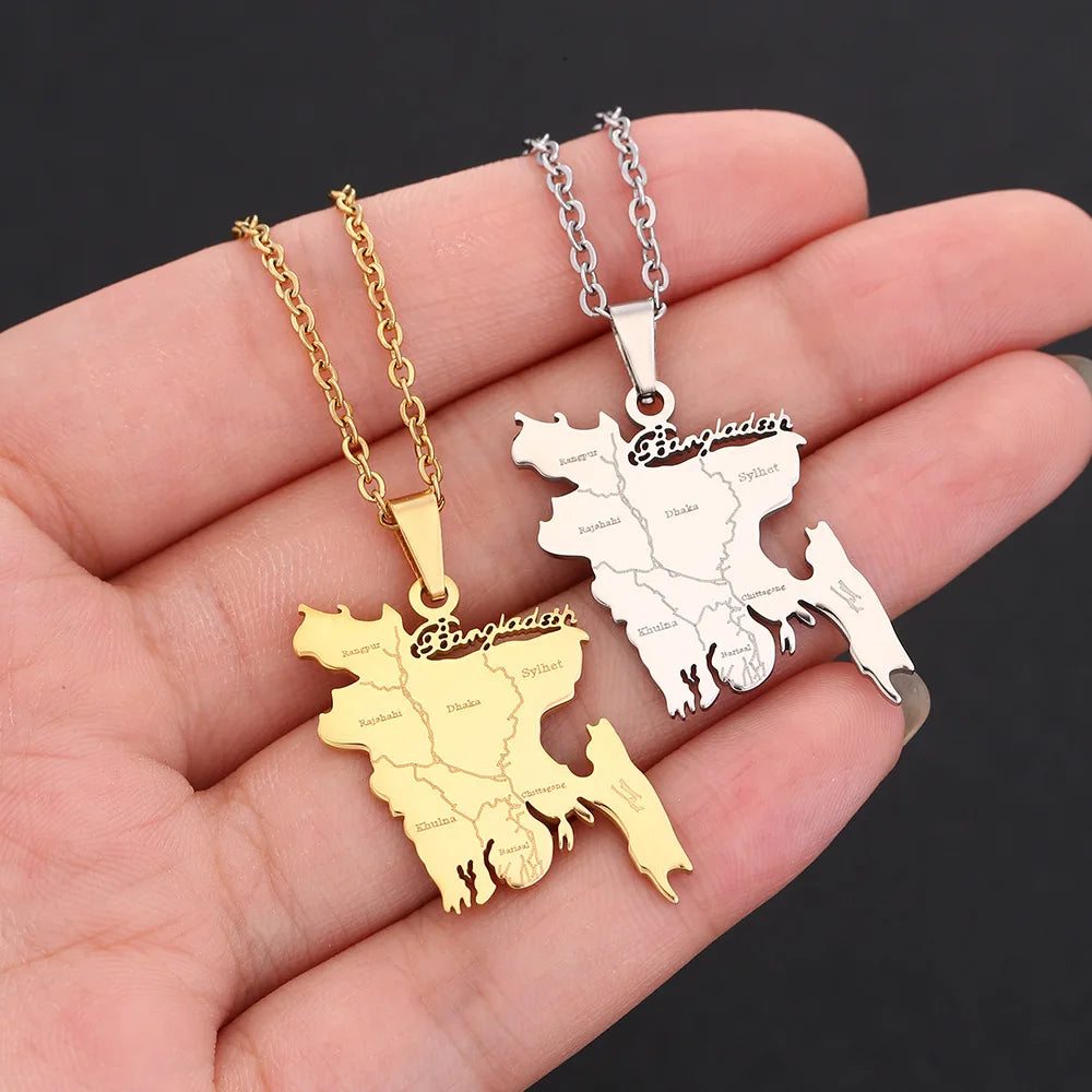 2024 New fashion stainless steel O Bengal map necklace for men and women geometric titanium steel pendant national style clavicl