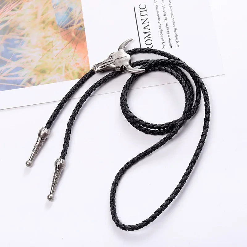 Vintage Cowboy Jazz Hat Alloy mens bolo tie Men Women Leather Rope Long Necklace Sweater Chain shirts Bolo Tie Men Accessories