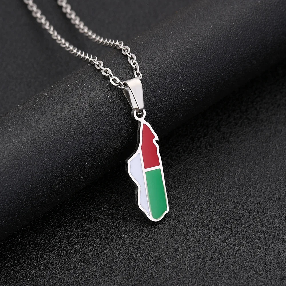2024 new stainless steel motor Gasgas map necklace famous ethnic style female niche design sense of light luxury sweater chain A