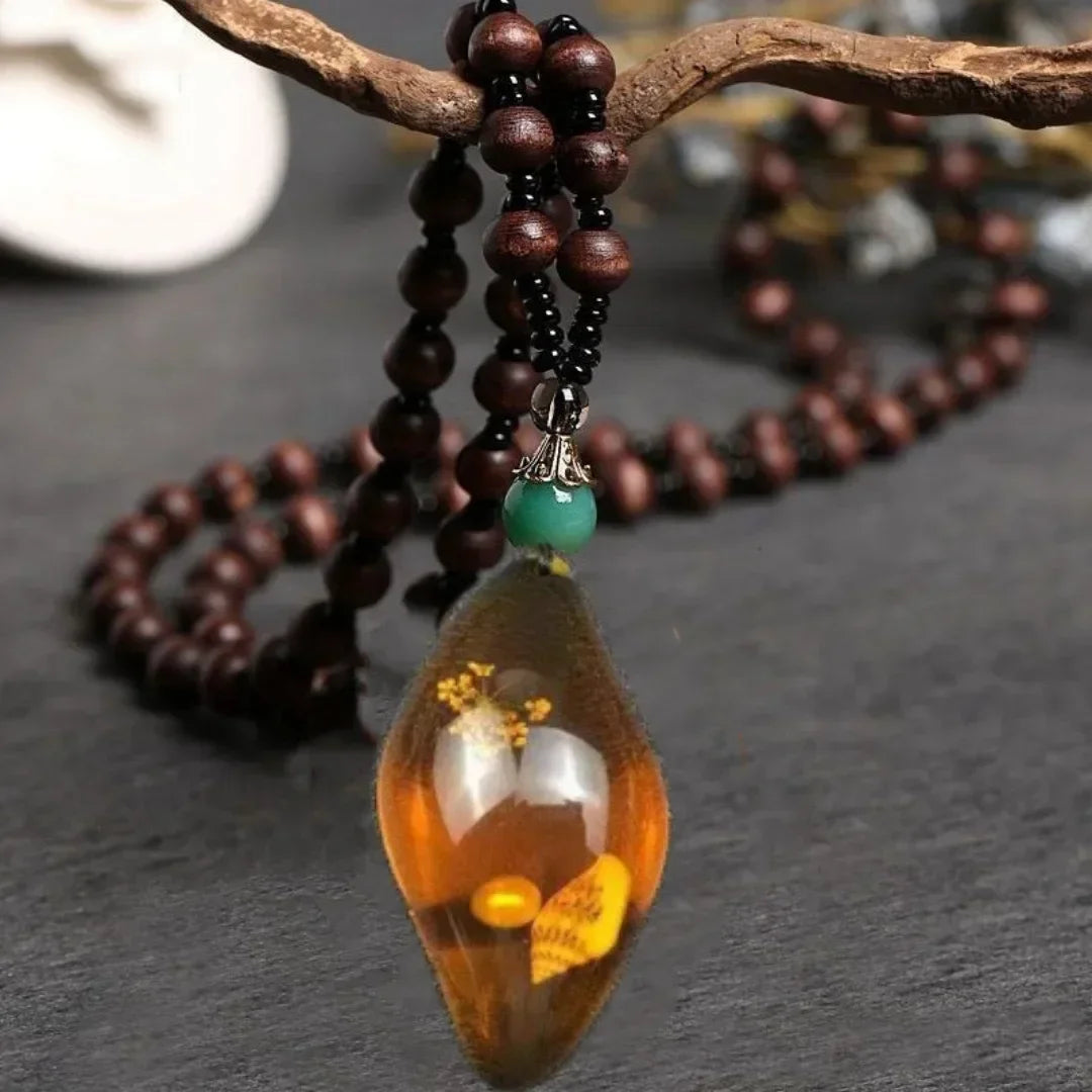 1pcs Imitation Amber Brine Beeswax Beads Necklace Honey Wax Brazilian Amber Necklace Handicraft National Style Pendant Ornaments