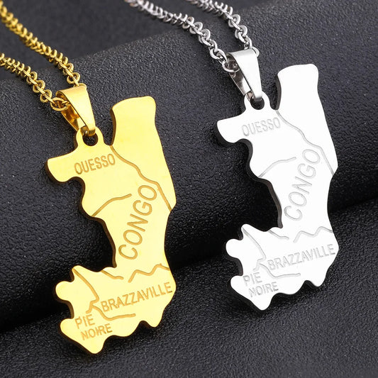 2024 New fashion stainless steel Congo map pendant necklace for men and women geometric titanium steel pendant ethnic style clav