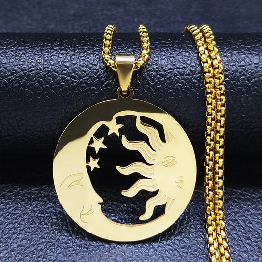 2024 New fashion stone Invisible Moon Crescent Worship necklace men's pendant Pendant Hip stainless steel men's sweater chain je