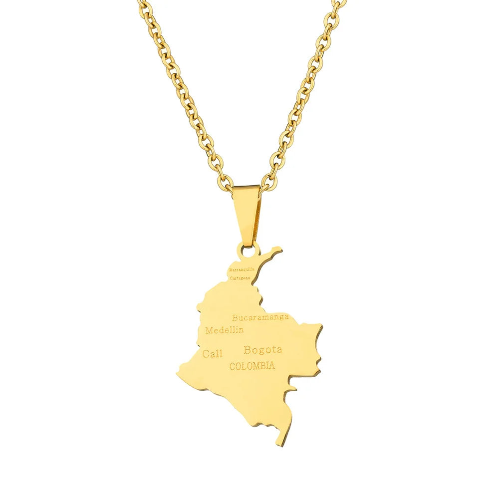 2024 New fashion stainless steel Columbia map with city necklace for women and men couples ethnic style accessory collarbone cha