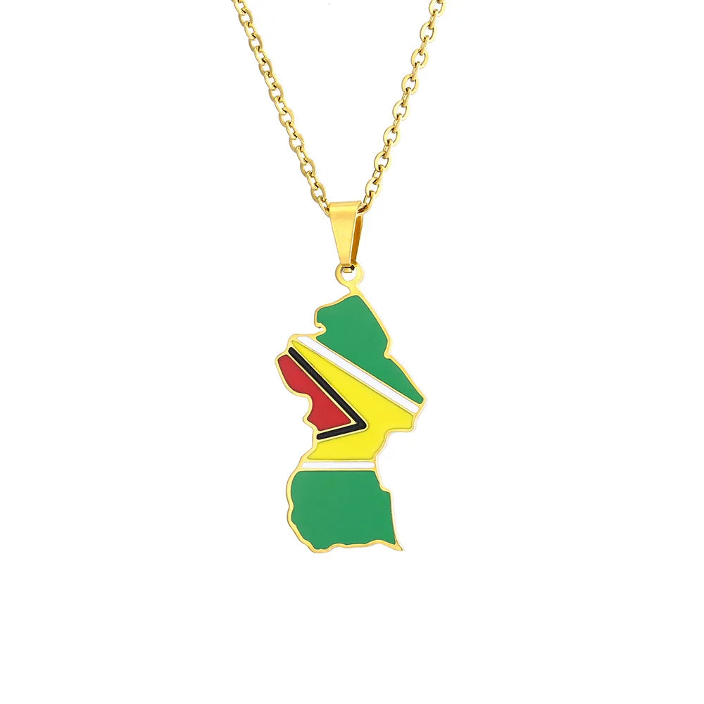 2024 new fashion stainless steel French Guiana map flag pendant necklace temperament everything collarbone chain birthday annive
