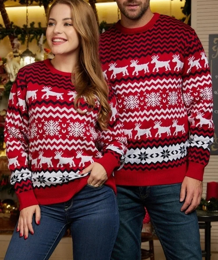 Family Christmas Sweater 2024 New Women Men Couples Matching Clothes Soft Warm Knitwear Jacquard Pullover Top Xmas Look Jumpers