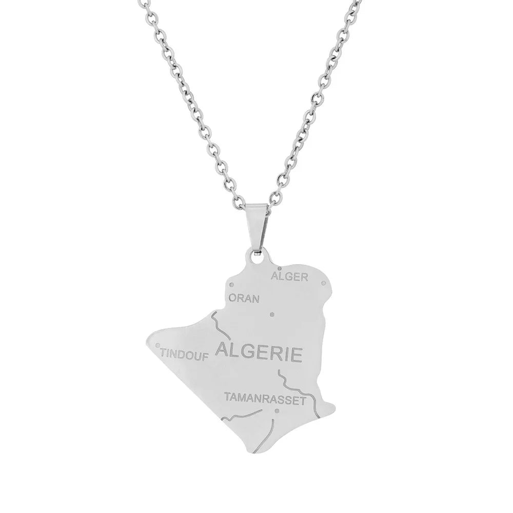 2024 New fashion stainless steel Algerian map necklace for women and men couples ethnic style accessory collarbone chain anniver