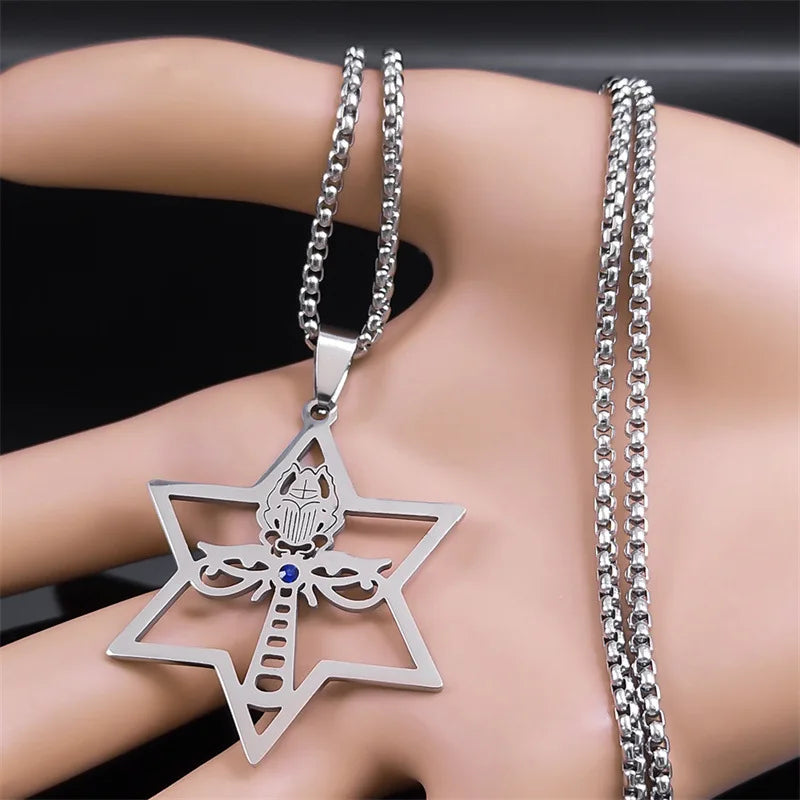 The new hollowed-out six-pointed star David Star necklace is a versatile accessory for couples, featuring a star pendant and a c