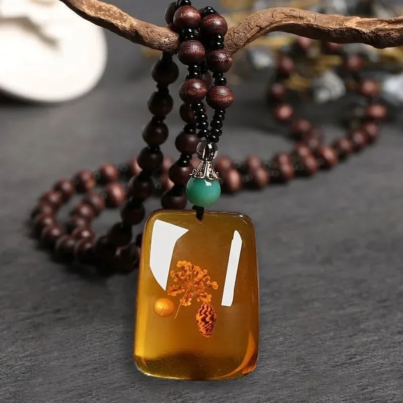 1pcs Imitation Amber Brine Beeswax Beads Necklace Honey Wax Brazilian Amber Necklace Handicraft National Style Pendant Ornaments