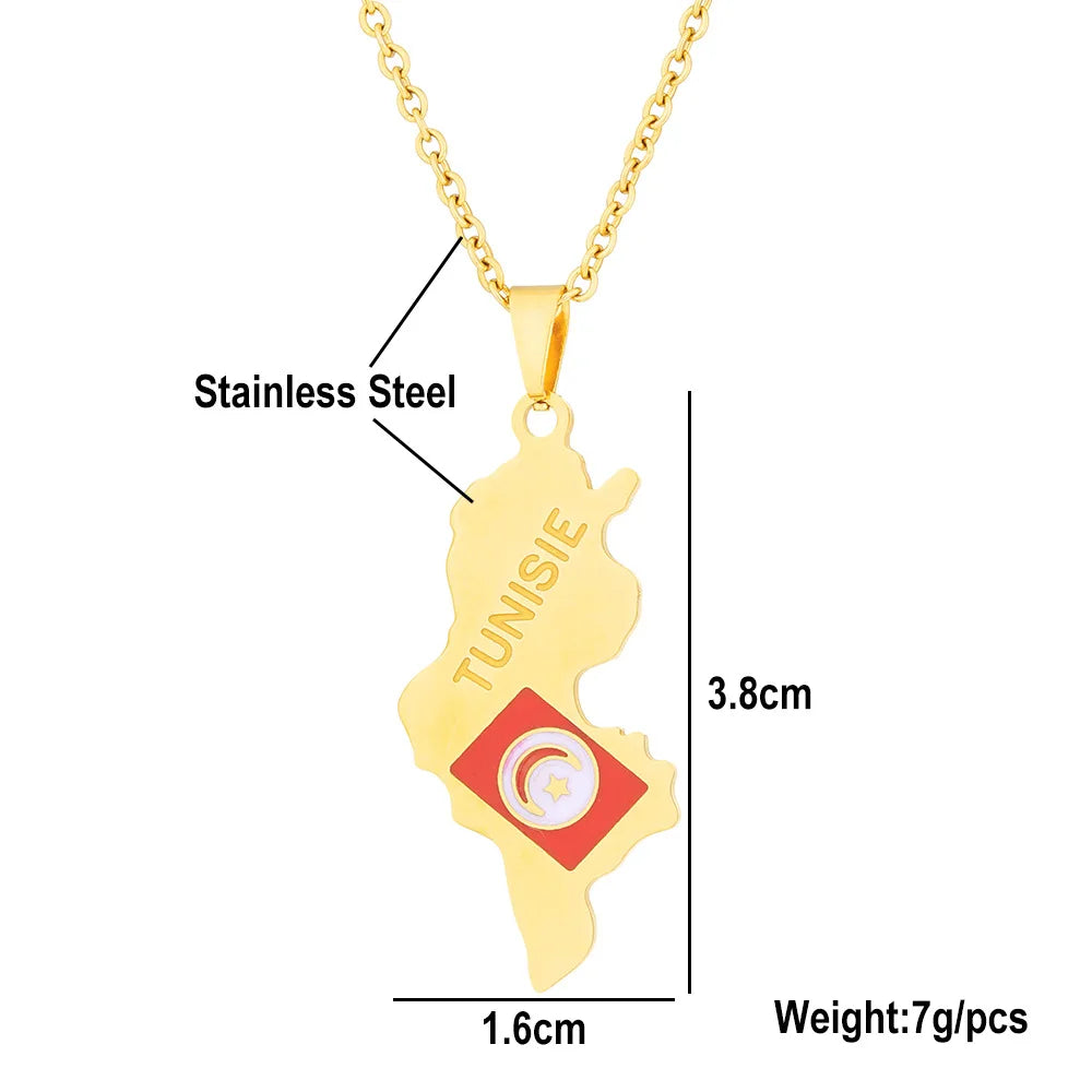 2024 new fashion stainless steel Tunisian map necklace for men and women geometric national style collarbone chain anniversary s