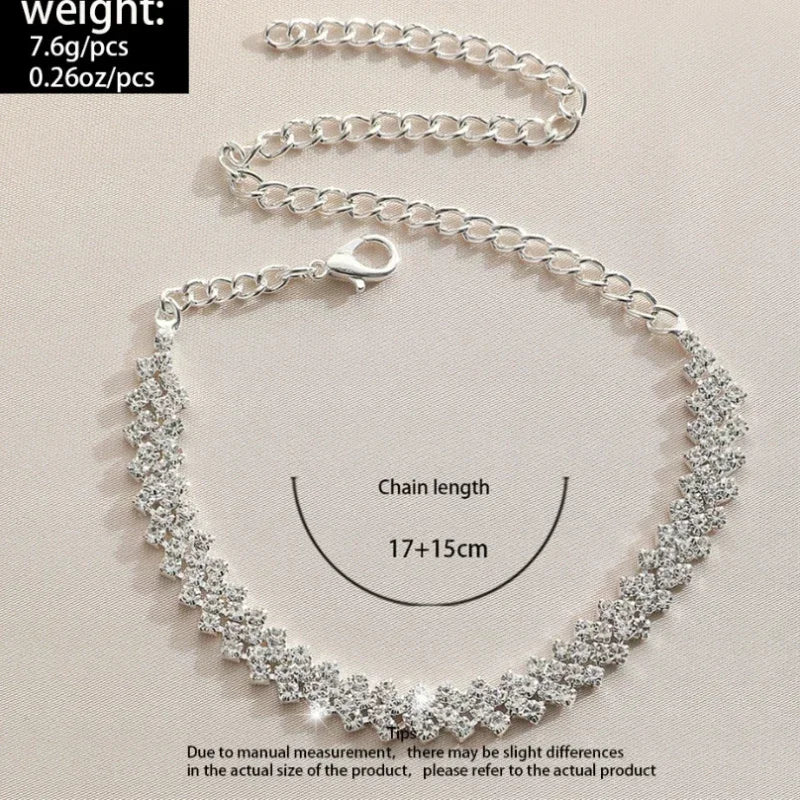 2pcs Shining Cubic Zirconia Chain Anklet for Women Fashion Silver Color Ankle Bracelet Barefoot Sandals Foot Jewelry