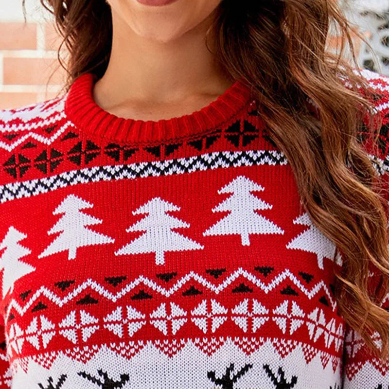 2025 New Trendy Lazy Style Printed Flannel Casual Pullover Christmas Knit Sweater For Women Autumn/Winter Knitted Sweater