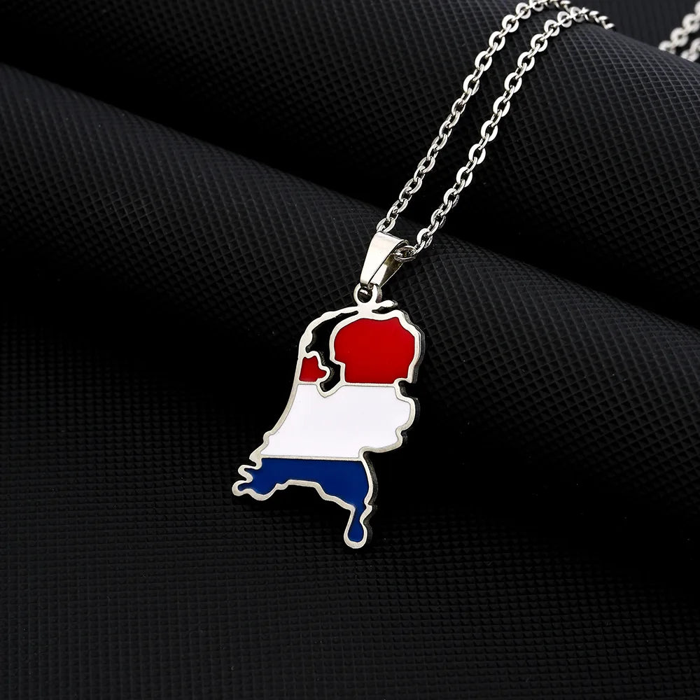 2024 new fashion stainless just vintage Dutch map flag pendant necklace temperament everything collarbone chain birthday anniver