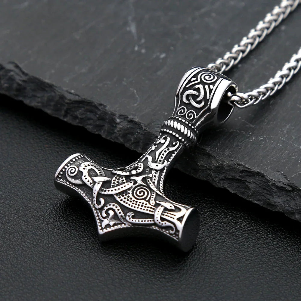 Viking Vintage Thor Hammer Necklace For Men Woman Stainless Steel Valknut Pendant Celtic Knot Amulet Jewelry Gift Dropshipping