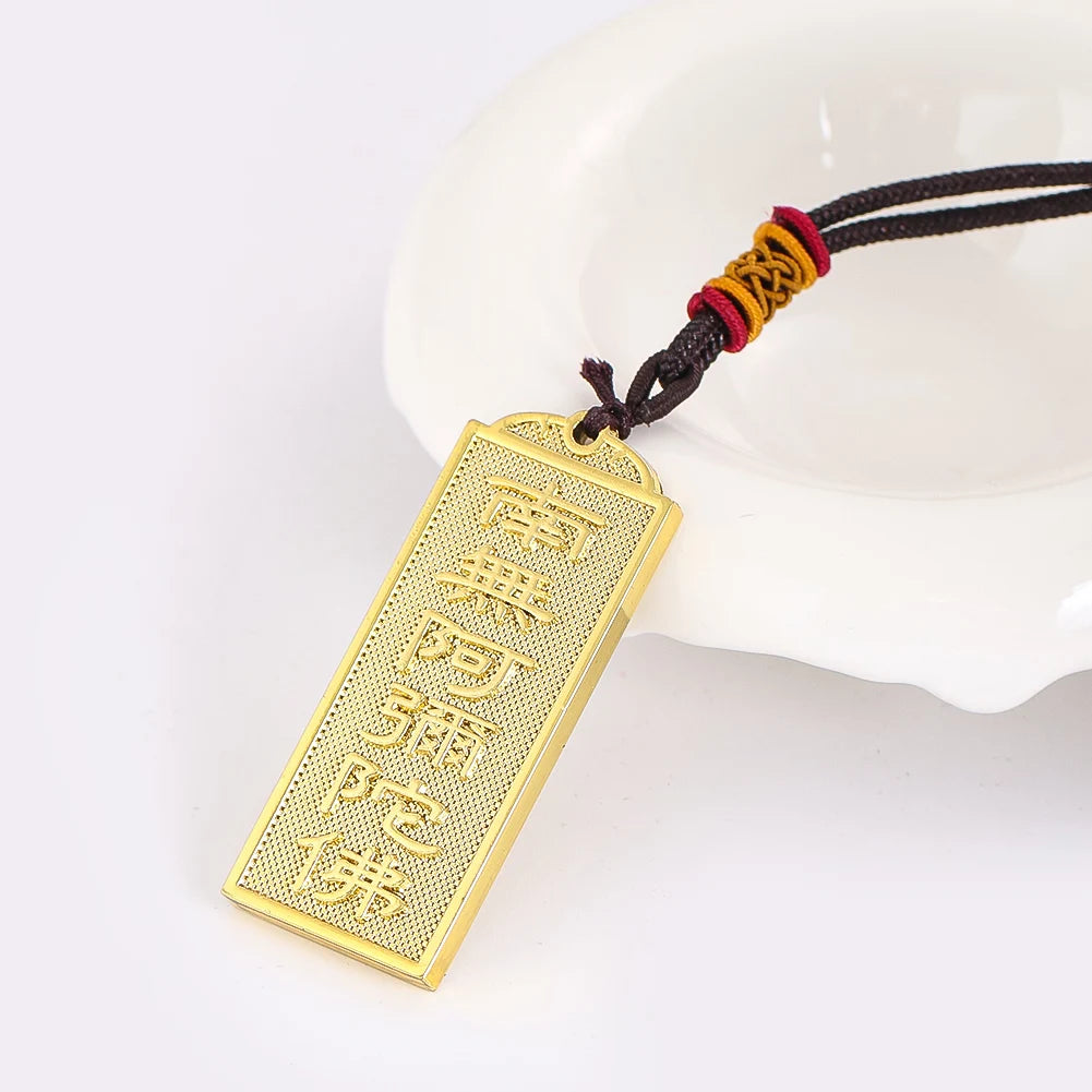 Vintage Namo Amitabha Buddha Pendant Necklace Metal Choker Lucky Amulet Auspicious Buddhism Jewelry Gift for Men Women