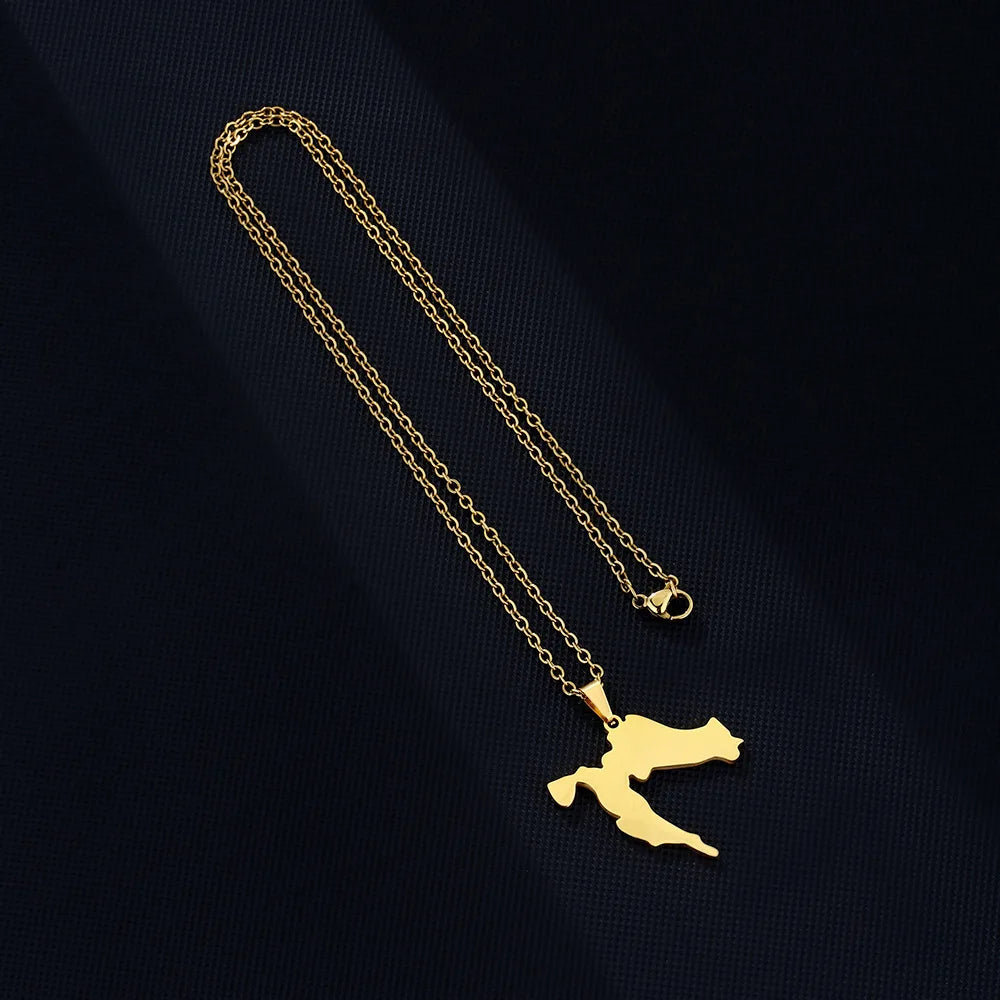 2024 New fashion French Mayotte map necklace for men and women geometric titanium steel pendant national style collarbone chain