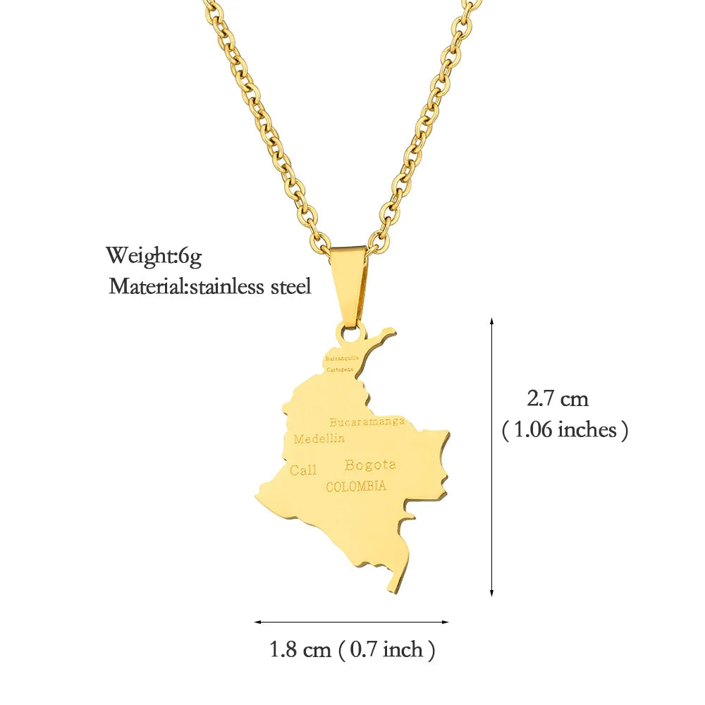 2024 New fashion stainless steel Columbia map with city necklace for women and men couples ethnic style accessory collarbone cha