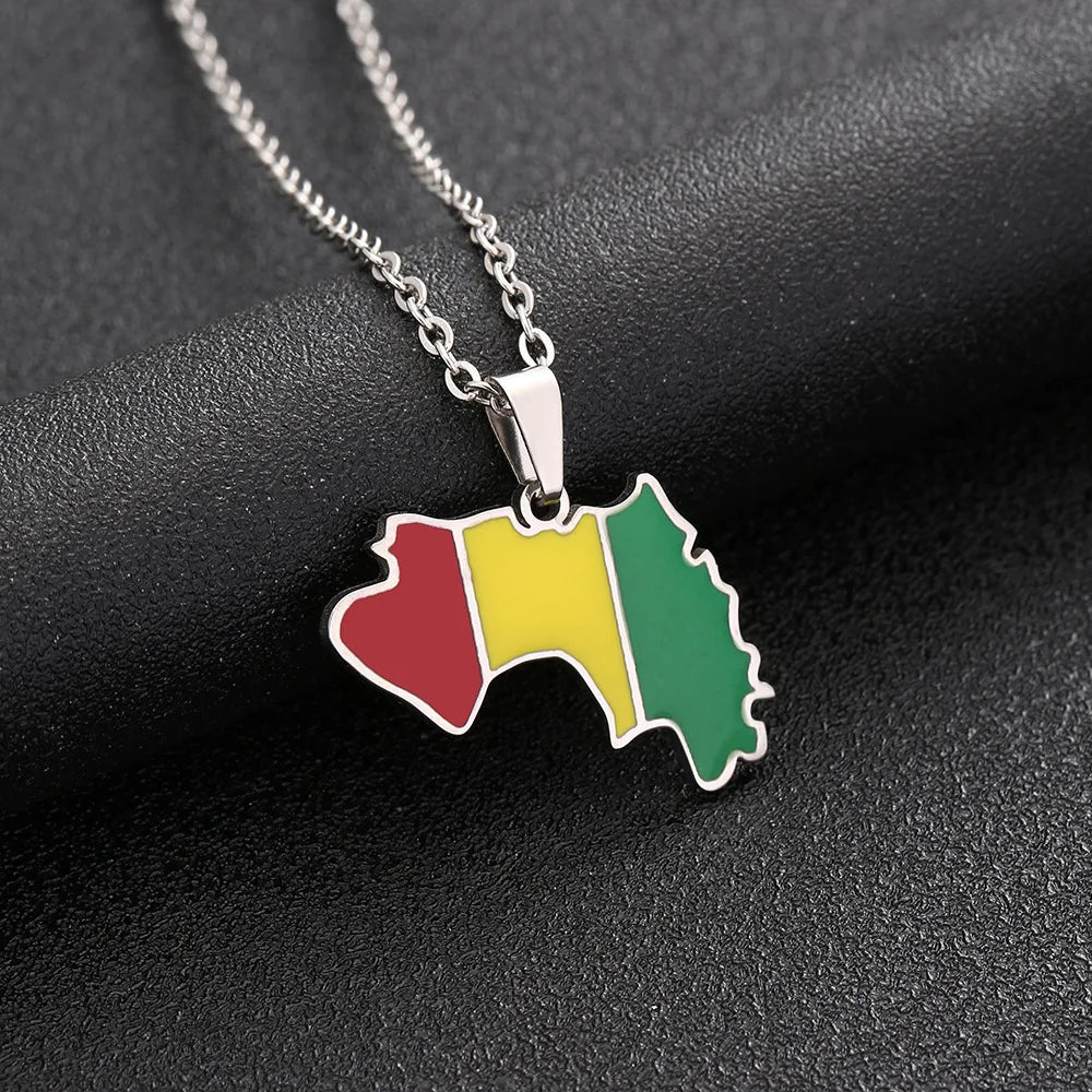 2024 New fashion stainless steel Guinea map necklace for men and women geometric ethnic style collarbone chain anniversary small