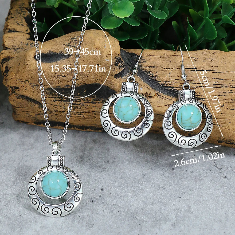 Vintage Blue European American Necklace Earrings Jewelry Sets  Crystal Jewellery Sets For Women stone Necklaces & Pendants gift