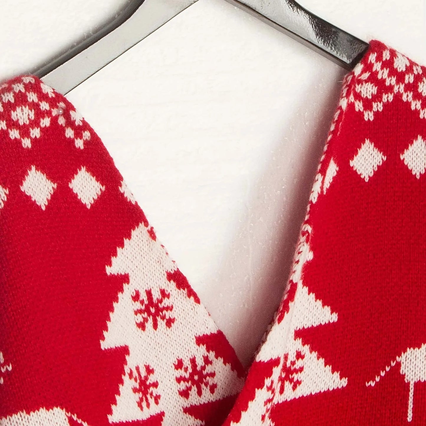 Women Knitwear Christmas Sweater Low Back Wrapped Knot Sexy Oversized Jumper Deep V-Neck Off Shoulder Hot Red Pullover Tops