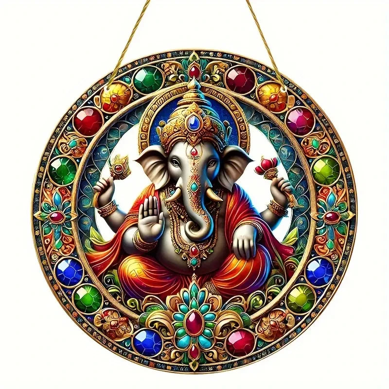 Vibrant Ganesha-The God of Wisdom Suncatcher,2D Round Translucent Hanging,home,room,Hinduism Religious Occasions&Festive Decor